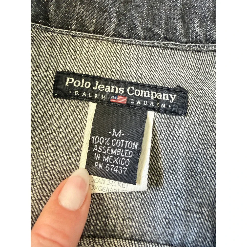 VTG Polo Jeans Co Ralph Lauren M Faded Black Denim Jean Jacket Cotton 90s - Picture 4 of 9